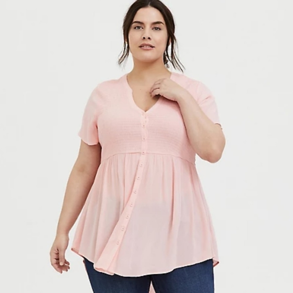 Torrid Peach Pink Crinkled Gauze Babydoll Tunic